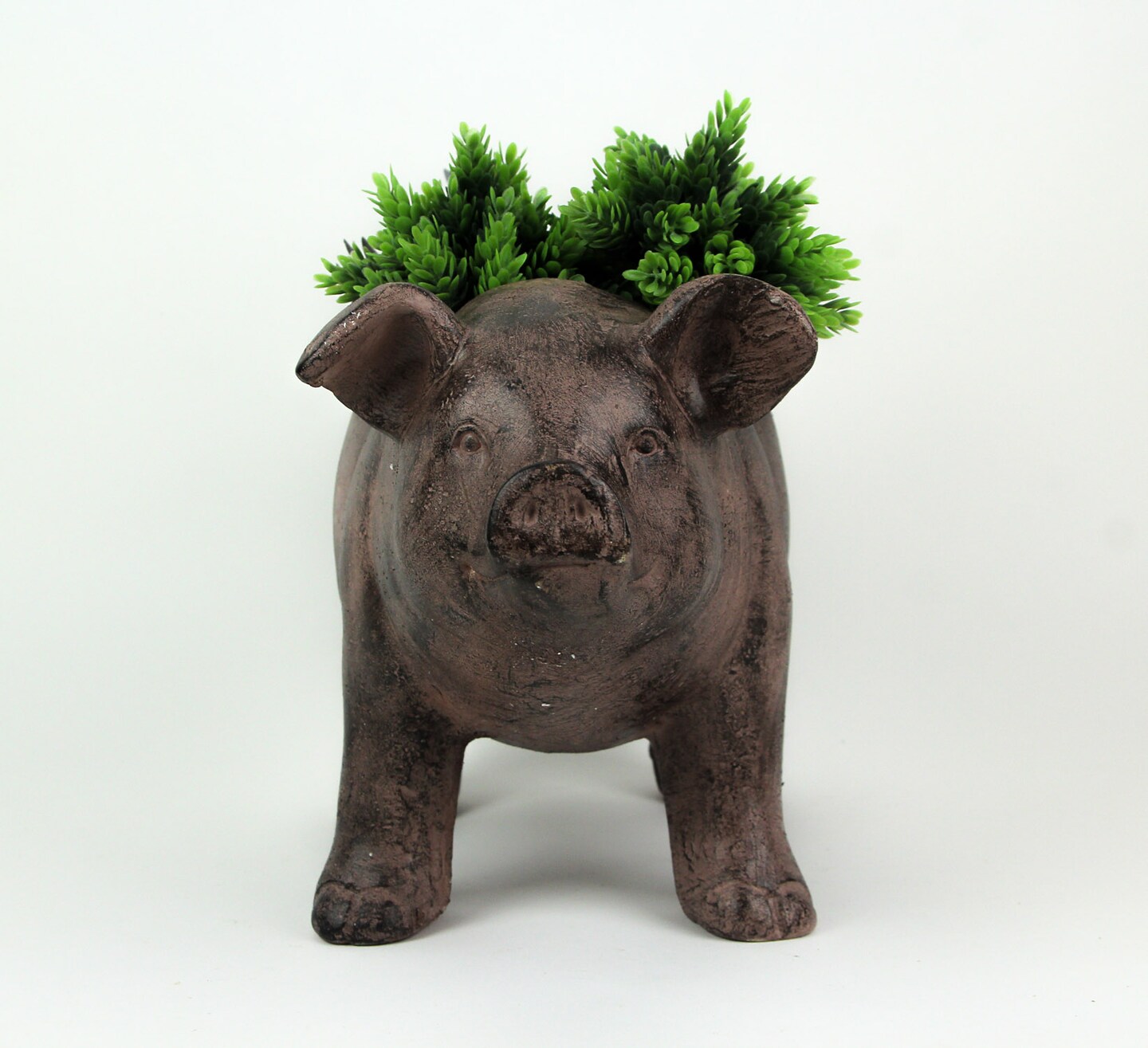 17 Inch Long Rustic Finish Smiling Pig Planter