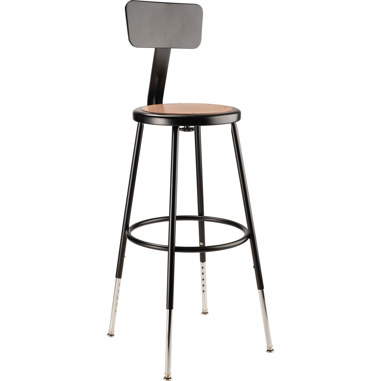 National Public Seating 24.5 -32.5&#x22; Height Adjustable Heavy Duty Steel Stool with Backrest - Black