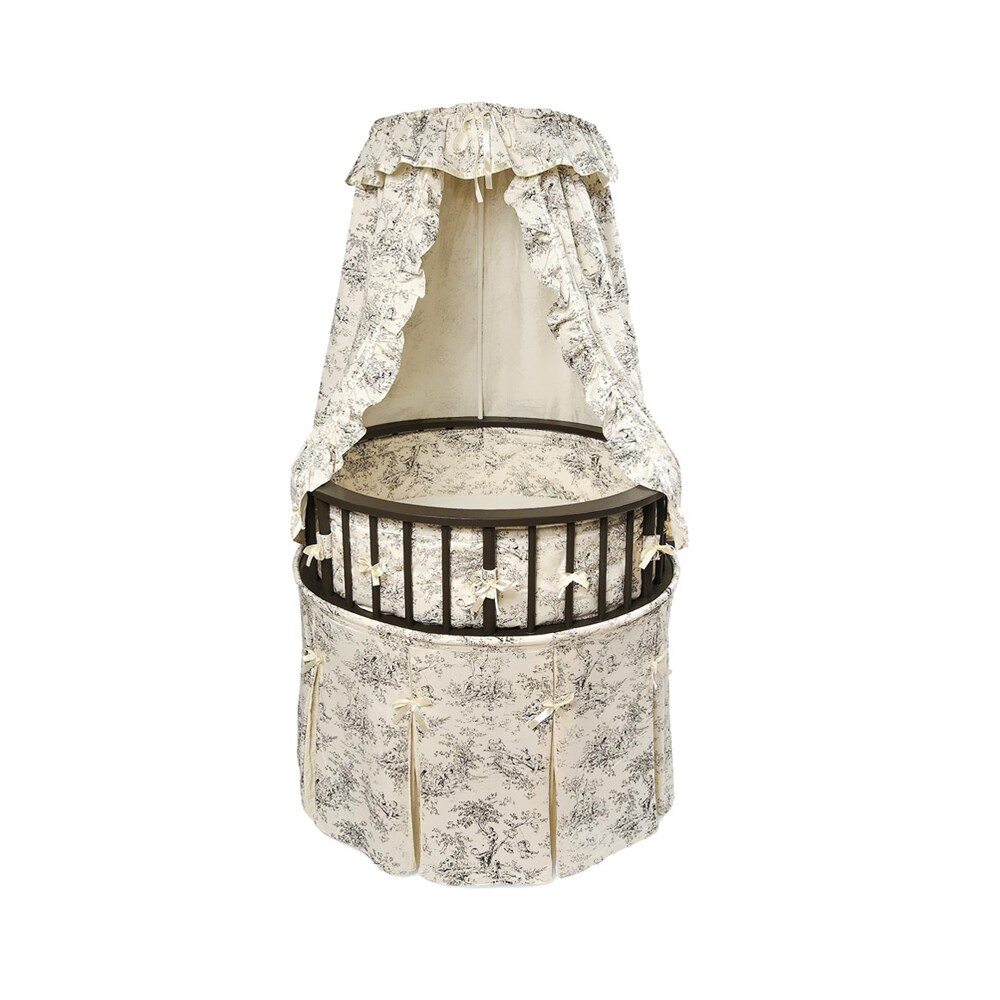 Badger Basket Co. Black Elegance Round Baby Bassinet With Black Toile Bedding