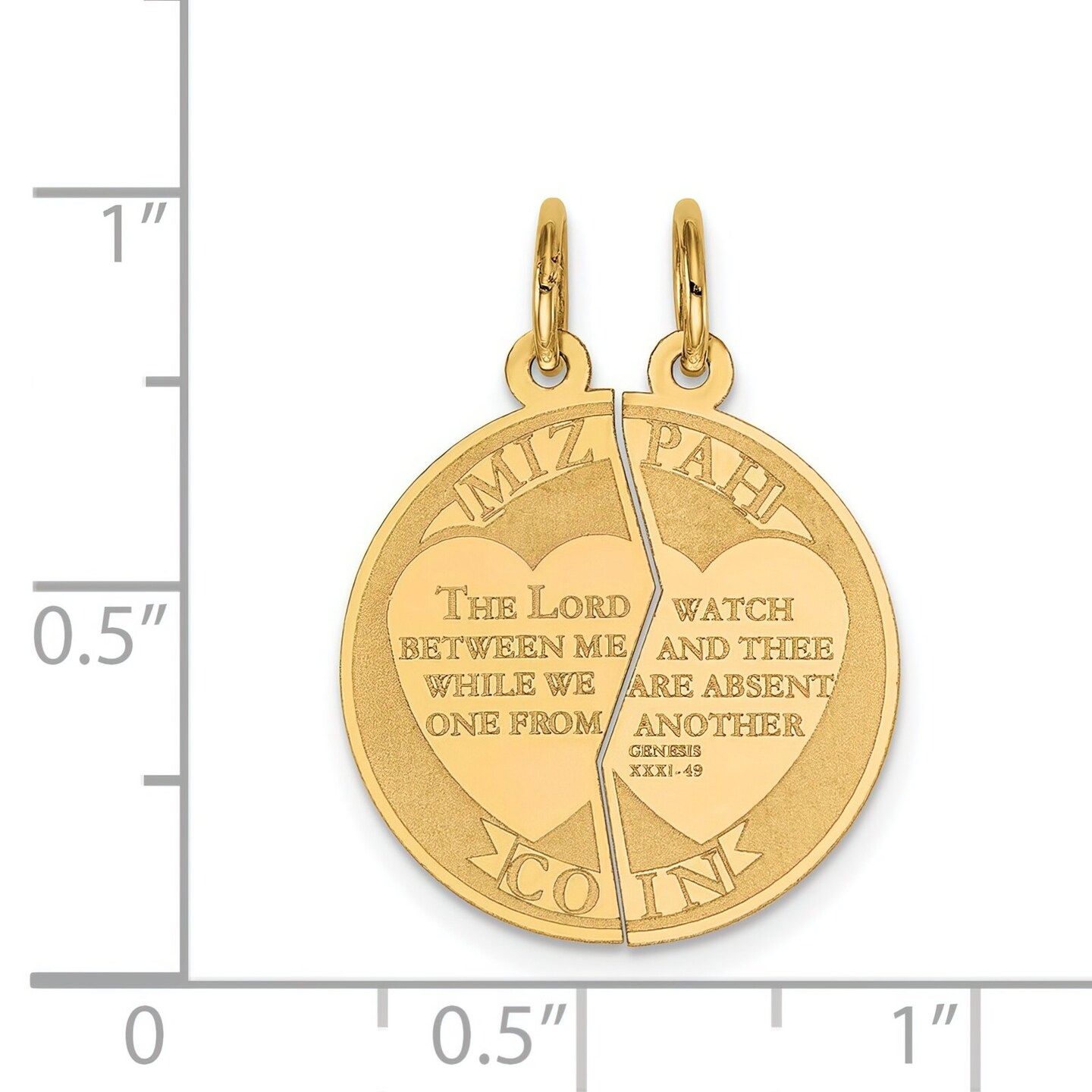 14K Yellow Gold Mizpah Charm Pendant Jewish Jewelry 26mm x 20mm