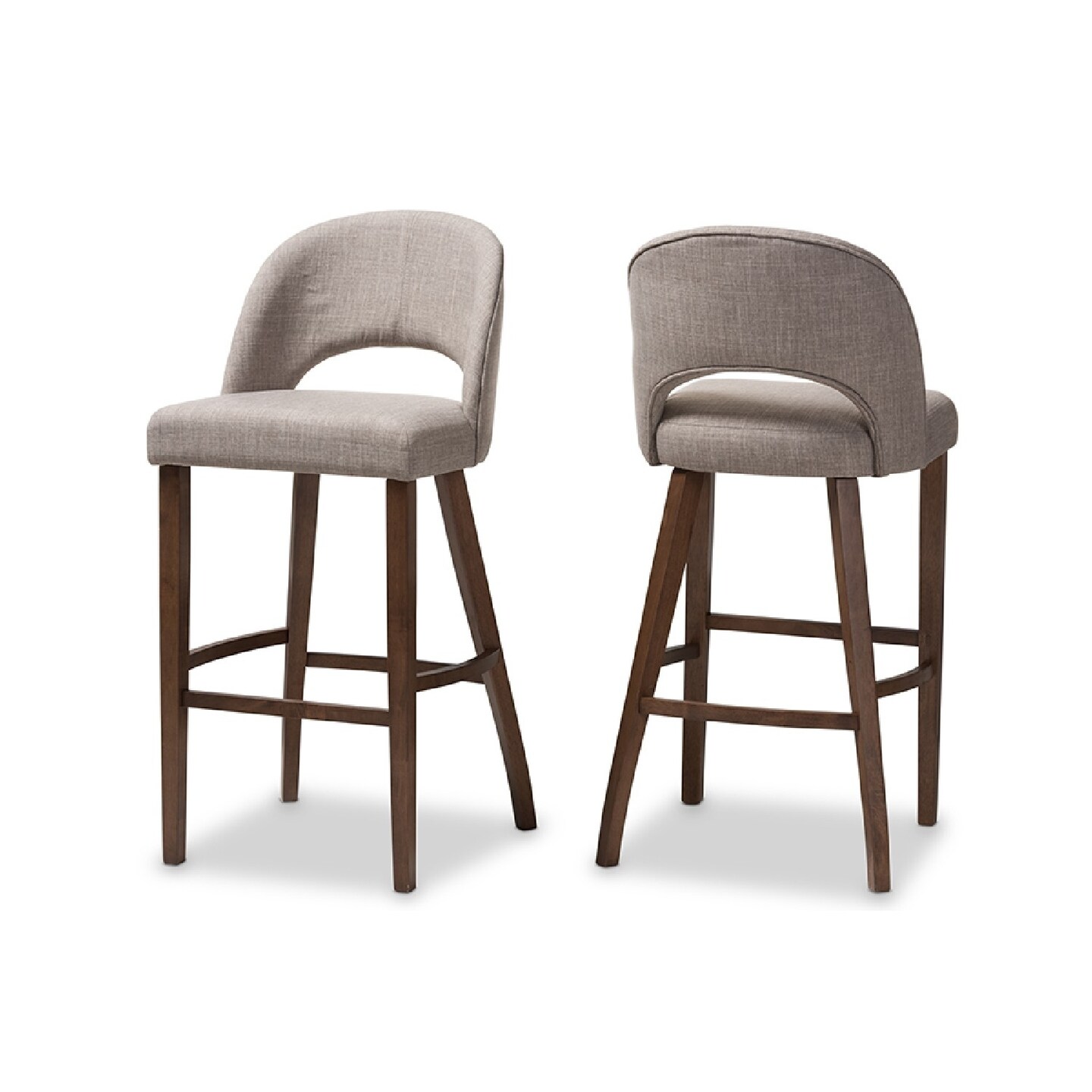 Wholesale Interiors Baxton Studio Melrose Mid-Century Modern Light Grey Fabric Upholstered Walnut Finished Wood Bar Stool (Set of 2)