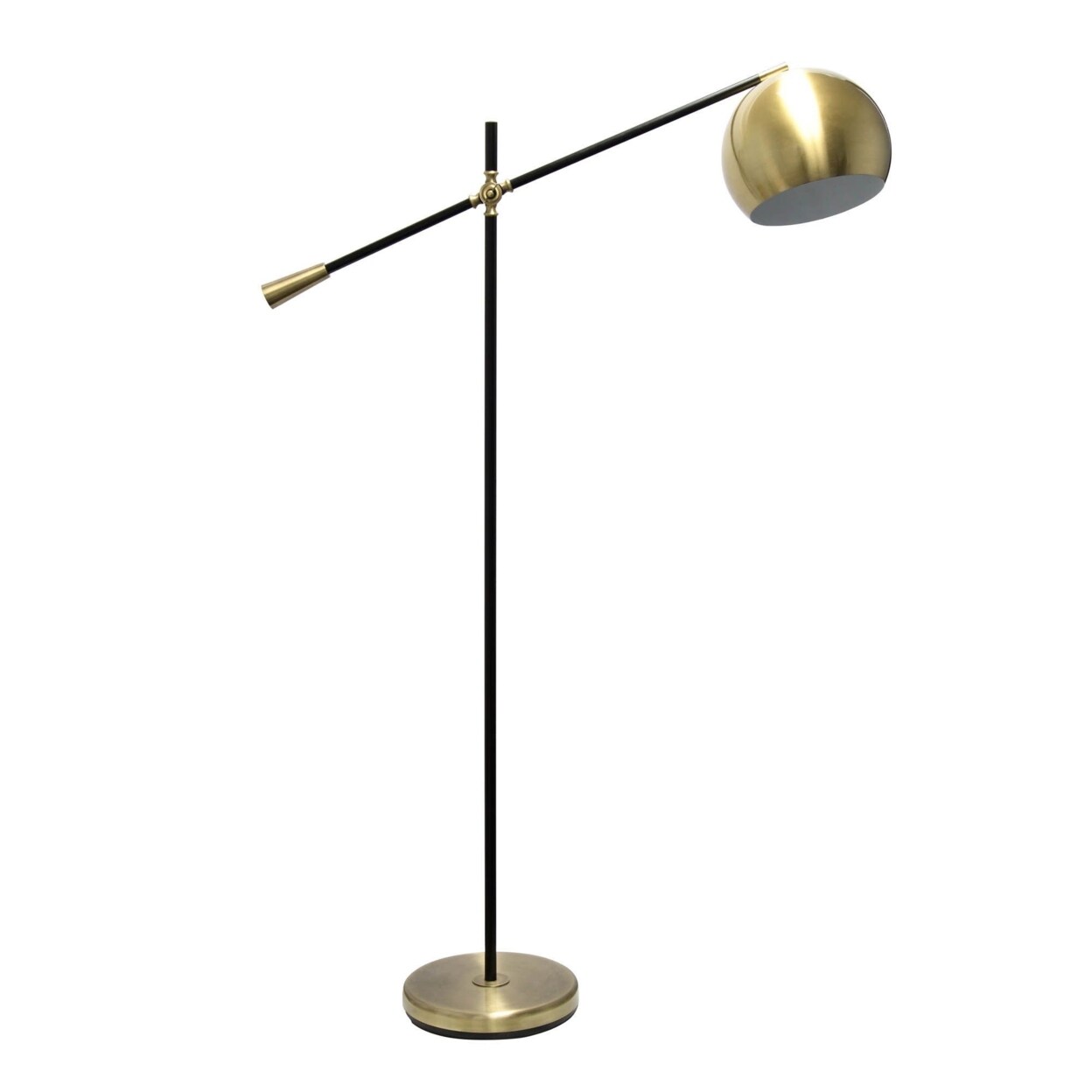 Elegant Designs   Matte Black Pivot Arm Floor Lamp, Antique Brass