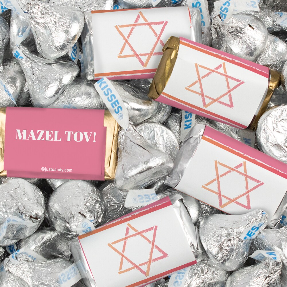 116 Pcs Bat Mitzvah Candy Party Favors Hershey&#x27;s Miniatures &#x26; Kisses - Mazel Tov