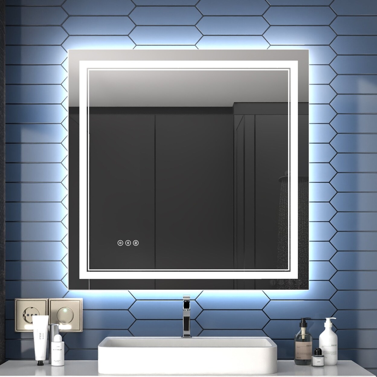 Allsumhome Linea 36&#x22; W x 36&#x22; H LED Heated Bathroom MirrorAnti FogDimmableFront-Lighted and Backlit Tempered Glass