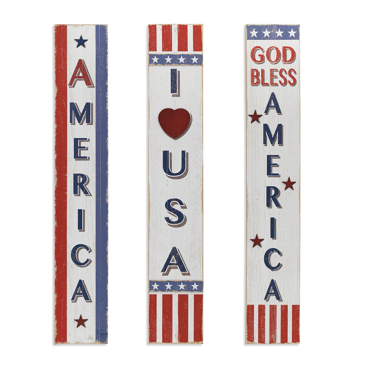 Contemporary Home Living Set of 3 Red and White Americana Wall Decor 47&#x22;