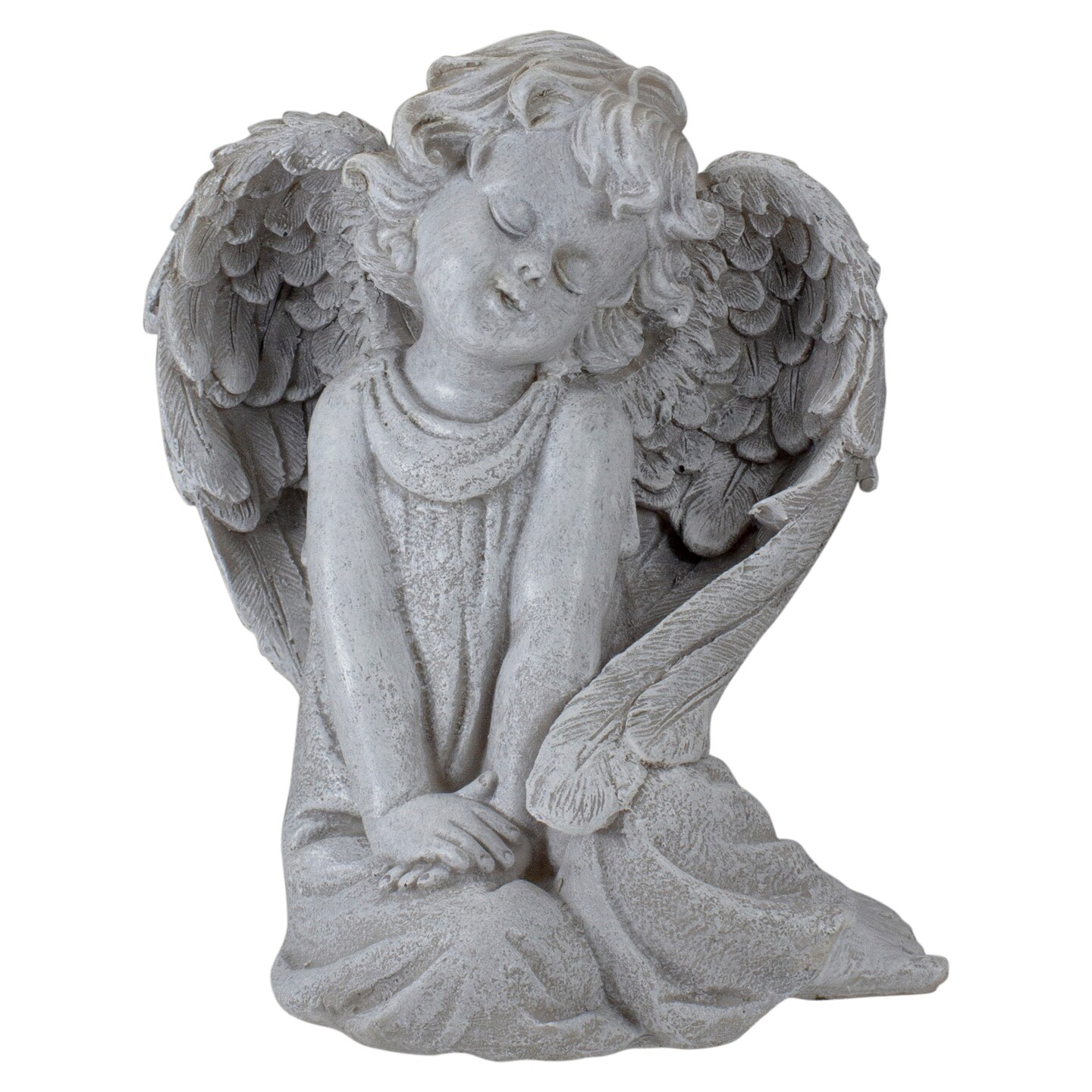 Northlight 8.75&#x22; Gray Sitting  Angel with Wings Outdoor Garden Statue