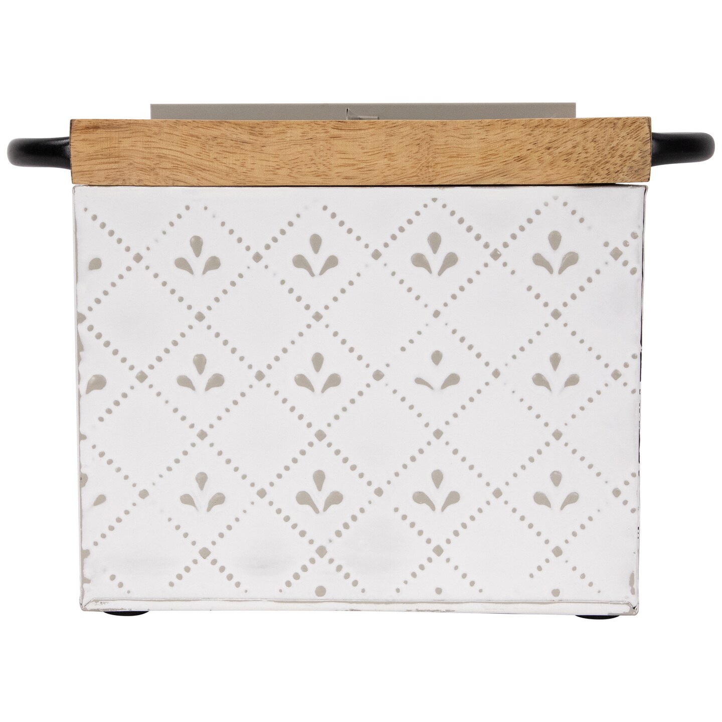 Northlight 7" White Embossed Square Utensil Storage Box with Wooden Frame