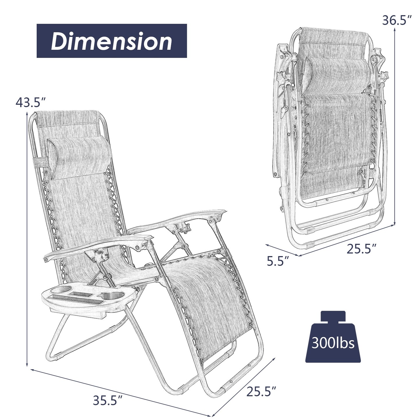 Outdoor Folding Zero Gravity Reclining Lounge Chair with Utility Tray