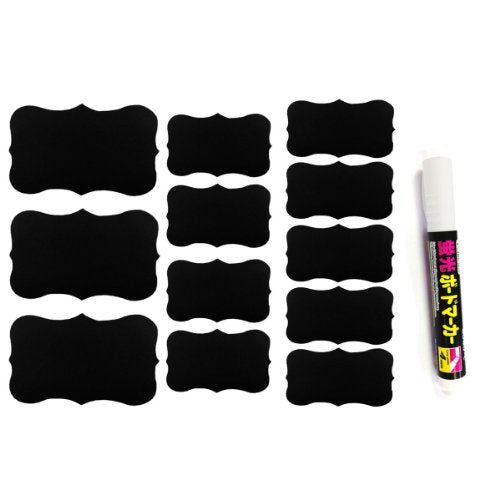 Wrapables Set of 32 Chalkboard Labels in Various Sizes With Chalk Marker, Fancy Rectangle