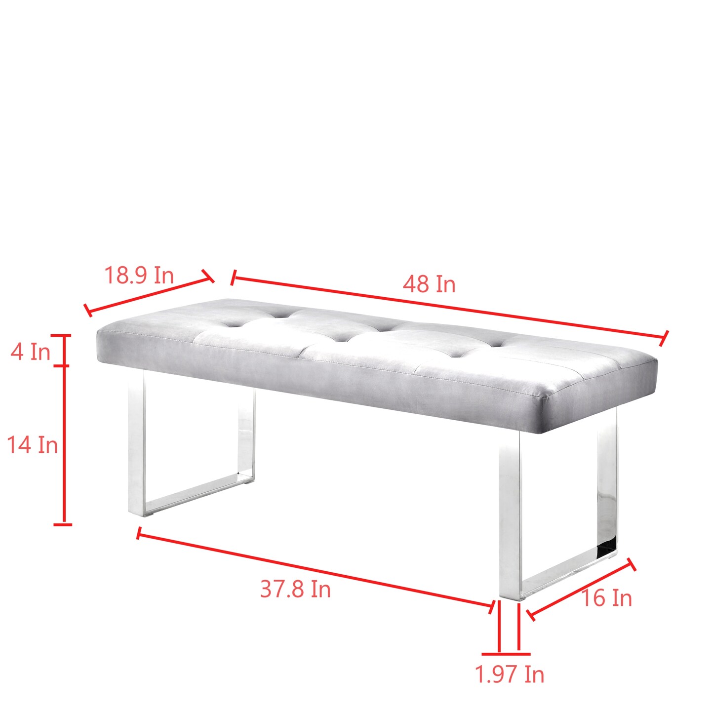 Alonso PU Leather/Velvet Tufted Square Metal Leg Bench With Gold/Chrome Legs