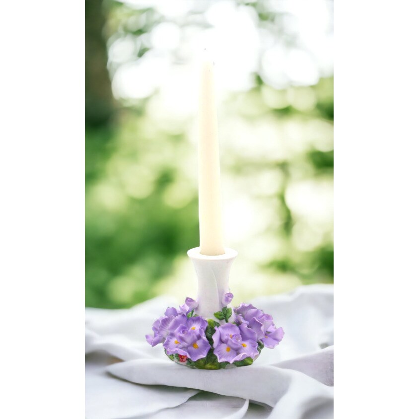 kevinsgiftshoppe Ceramic 7/8&#x22; Tapper Candle Holder with Iris Flowers Home Decor  Mom Kitchen Decor Wedding Decor