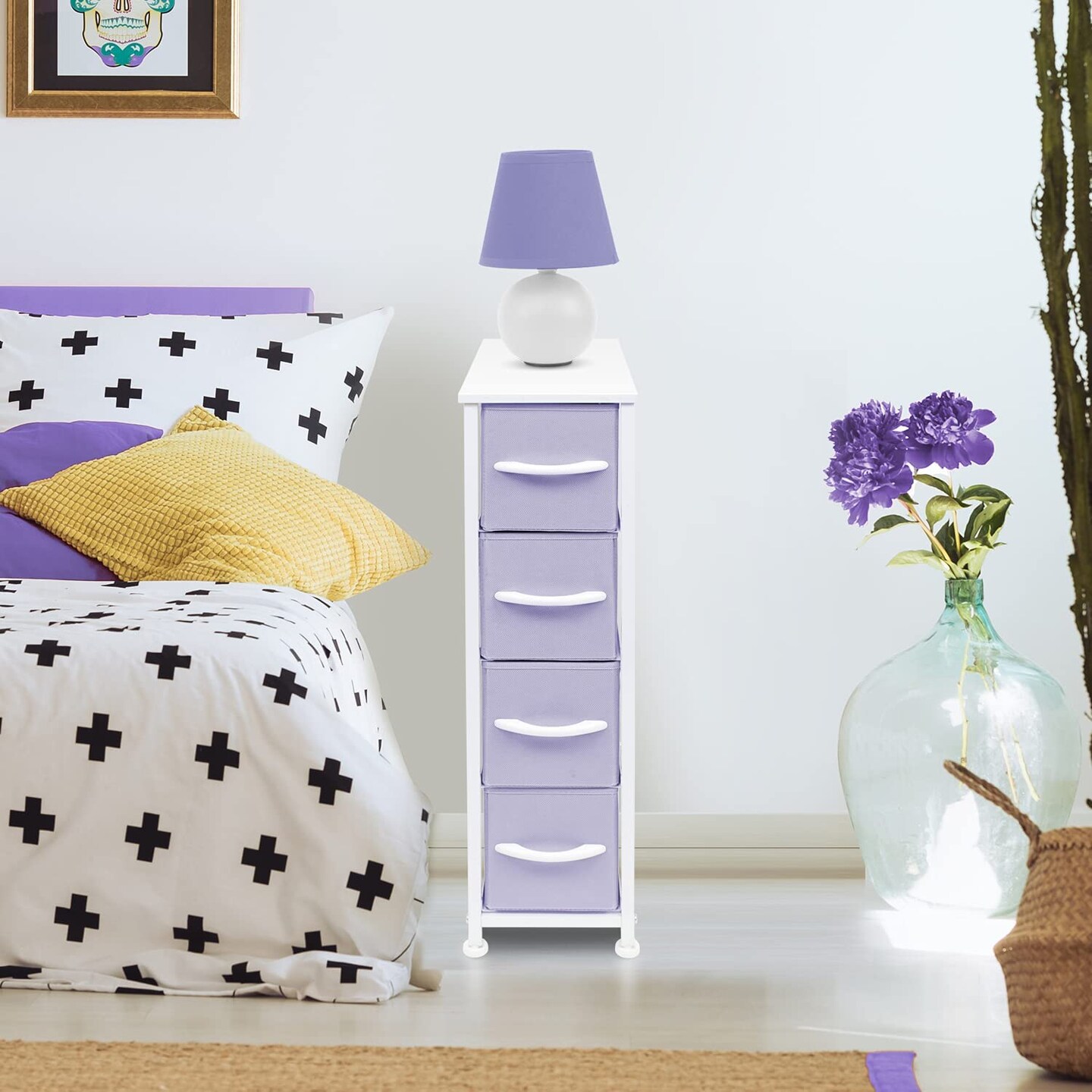 Sorbus 4 Drawers Narrow Dresser - with Steel Frame, Wood Top & Easy Pull Fabric Bins for Small Spaces, Closets, Bedroom, Bathroom & Laundry