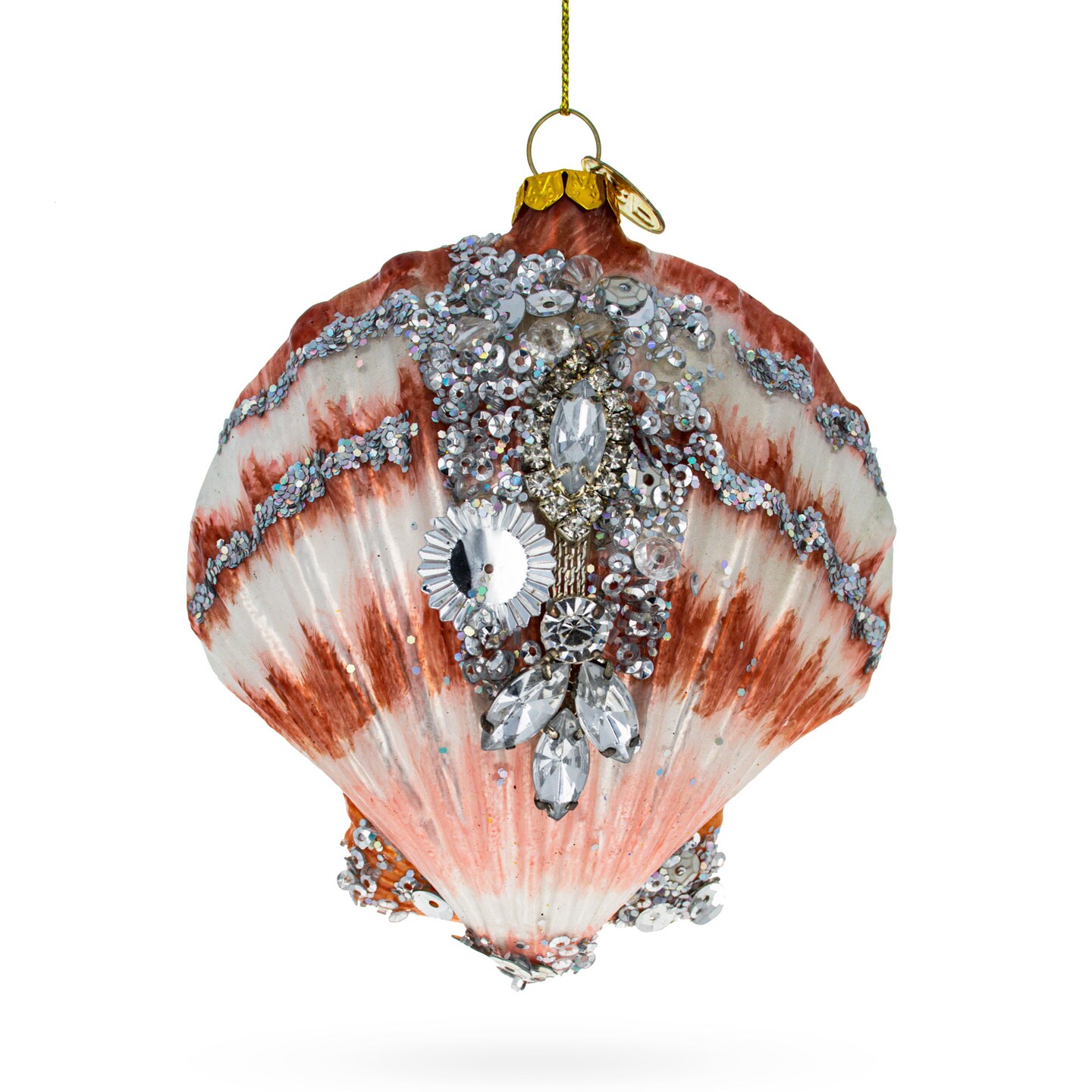 Elegant Sparkling Seashells Blown Glass Christmas Ornament