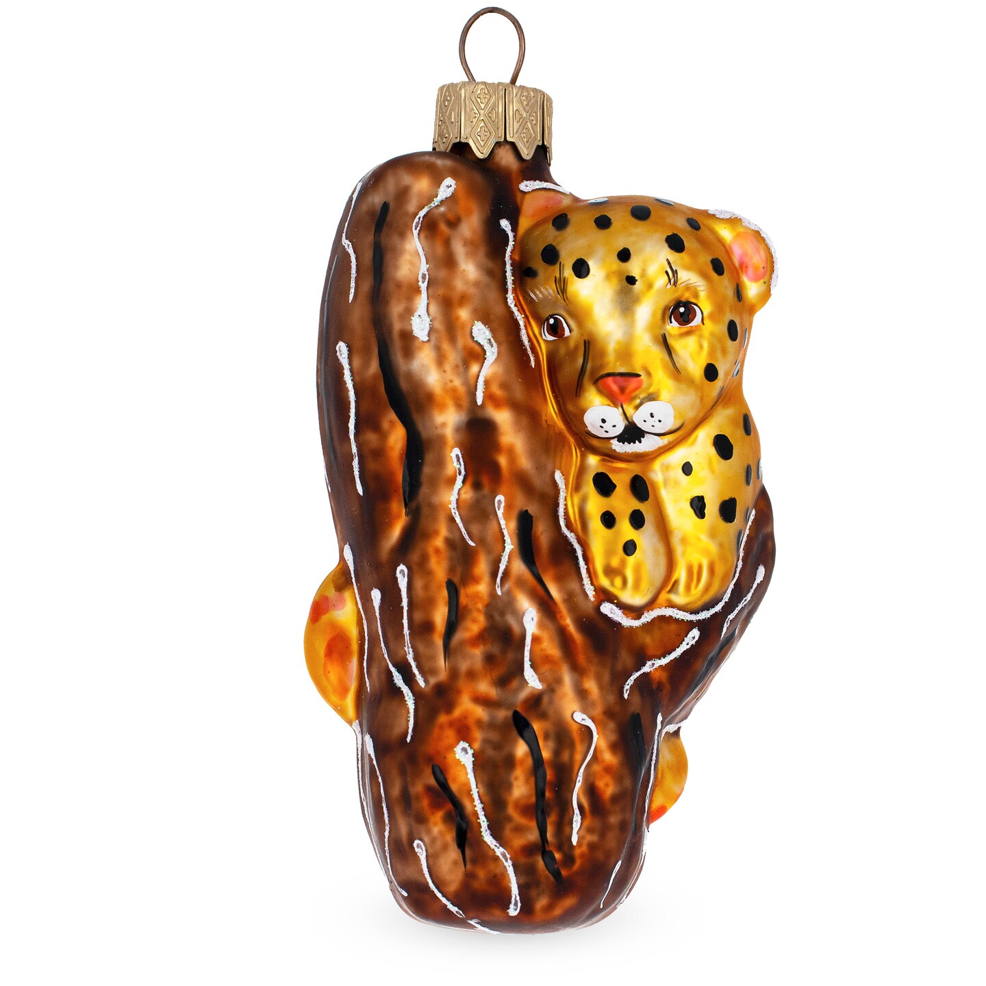 Leopard Climbing a Tree Branch Mini Glass Christmas Ornament