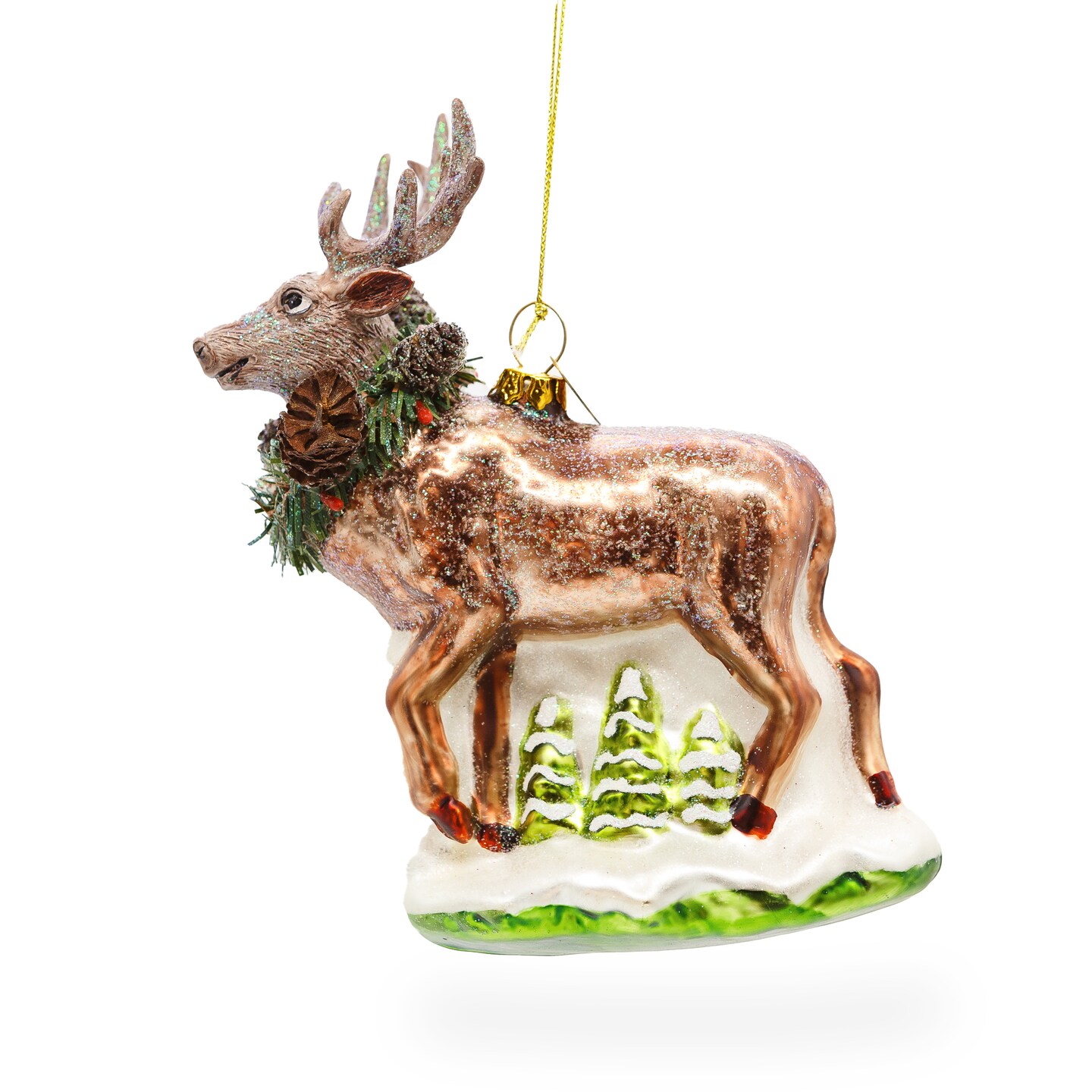 Majestic Reindeer Blown Glass Christmas Ornament