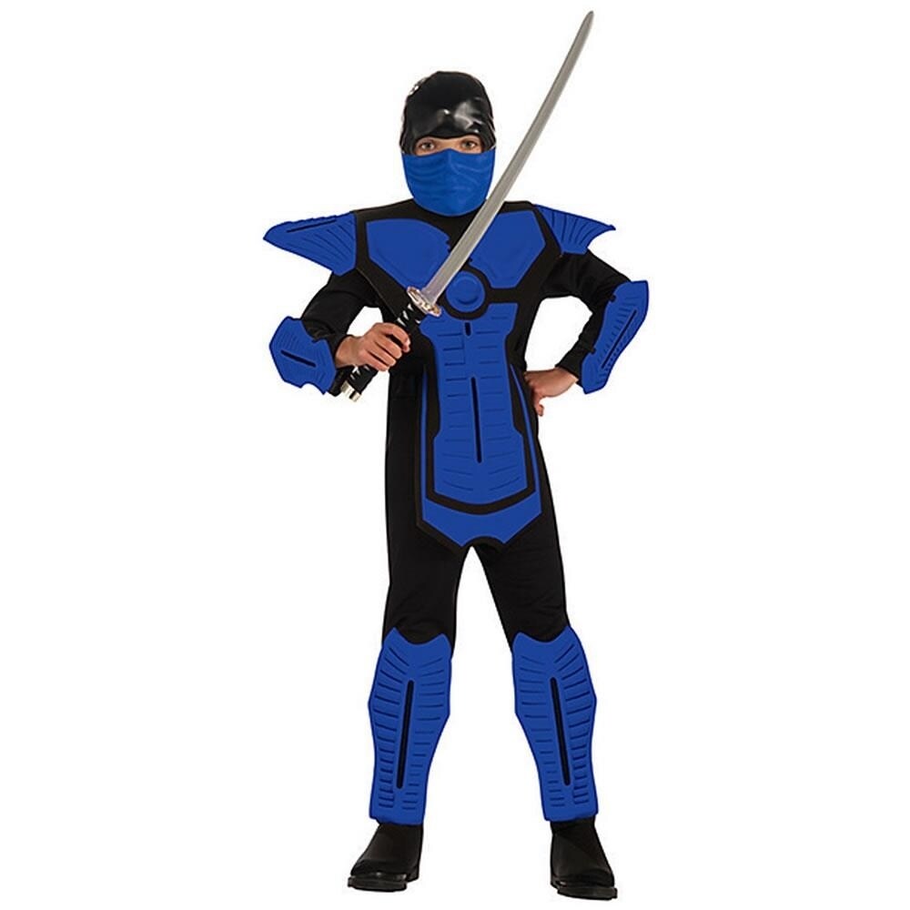 Rubies Blue Ninja Costume Jumpsuit Boys Size L 12-14 Shoulder Guards Model 881884