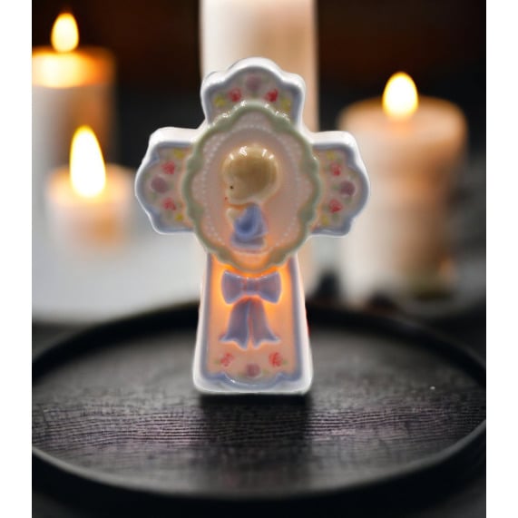 kevinsgiftshoppe Ceramic Boy On A Cross Plug-In Night Light Religious Decor Religious Gift Church Decor