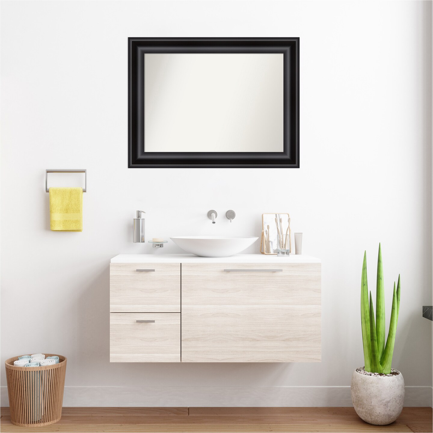 Grand Black Non-Beveled Custom Framed Bathroom Vanity Wall Mirror