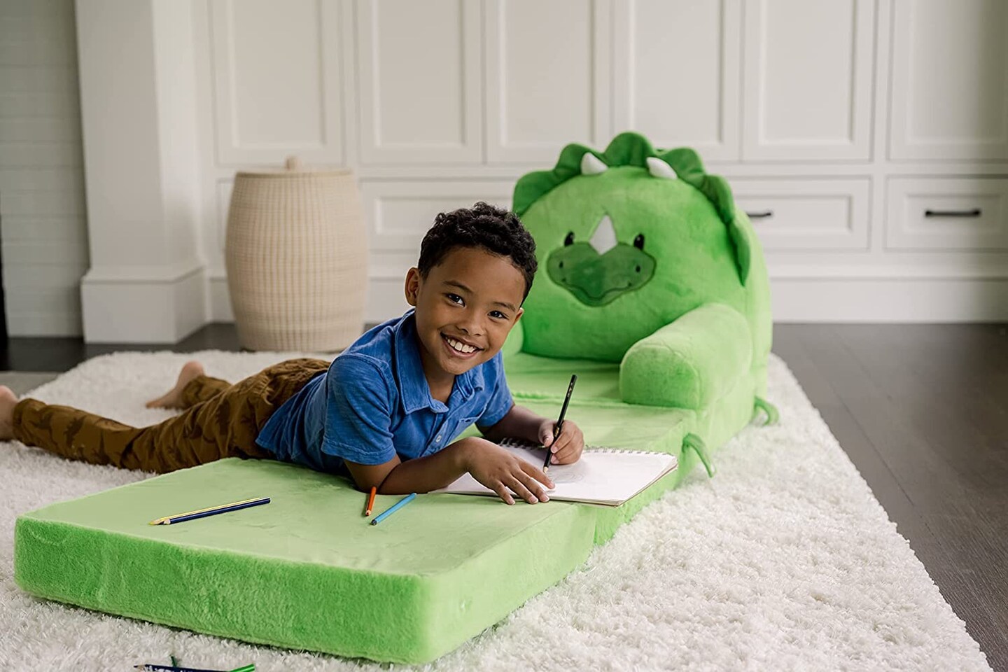 Soft Landing - Elite Seats - Premium Character Sofa Seat & Transformable Fold-Out Lounger with Carrying Handle - Dino