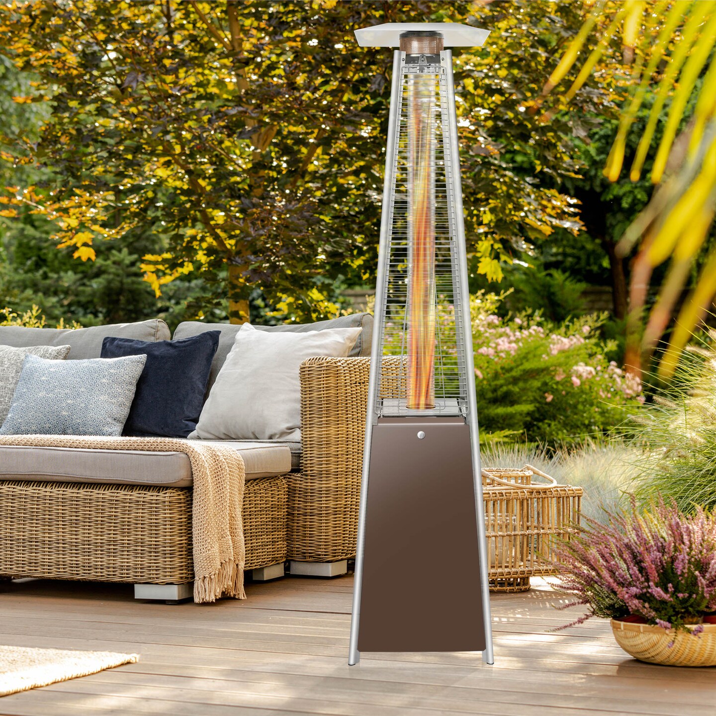 Casafield Outdoor Propane Patio Heater with Wheels - Modern Dancing Flame, Commercial &#x26; Residential, Uses Standard 20lb LP Gas Tank