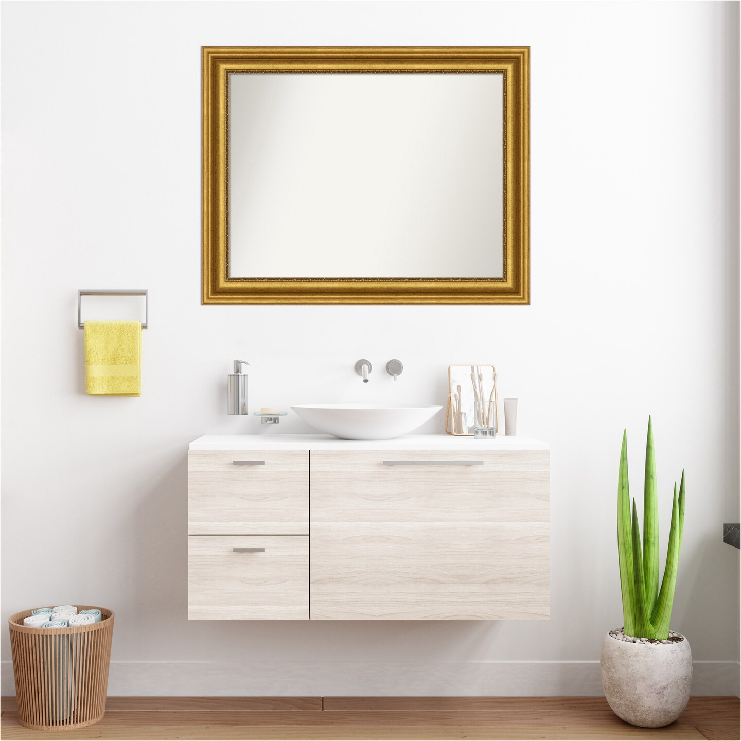 Parlor Gold Non-Beveled Custom Framed Bathroom Vanity Wall Mirror