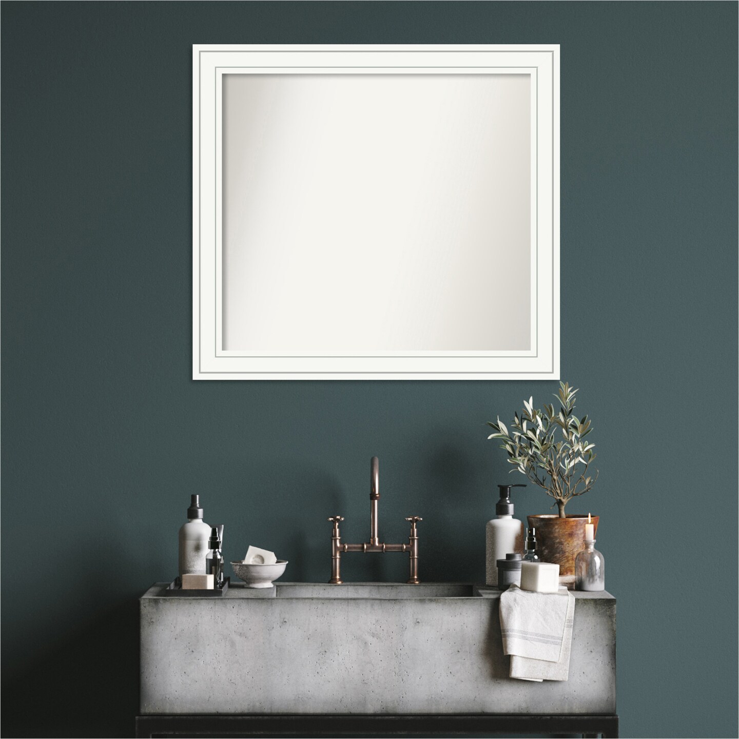 Craftsman White Non-Beveled Custom Framed Bathroom Vanity Wall Mirror