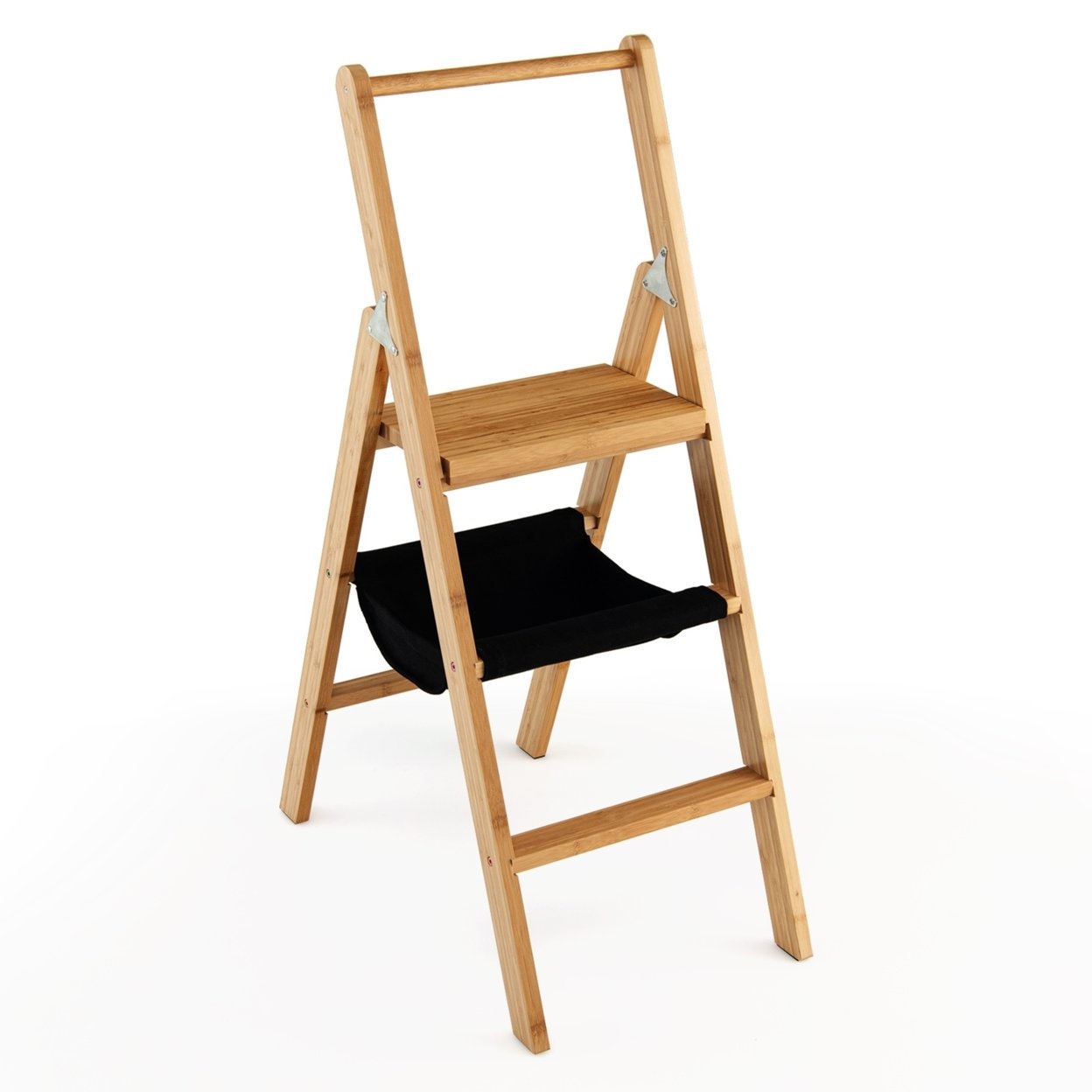 3 Step Ladder Foldable Bamboo Step Stool 330Lbs Capacity With Tool Storage Bag