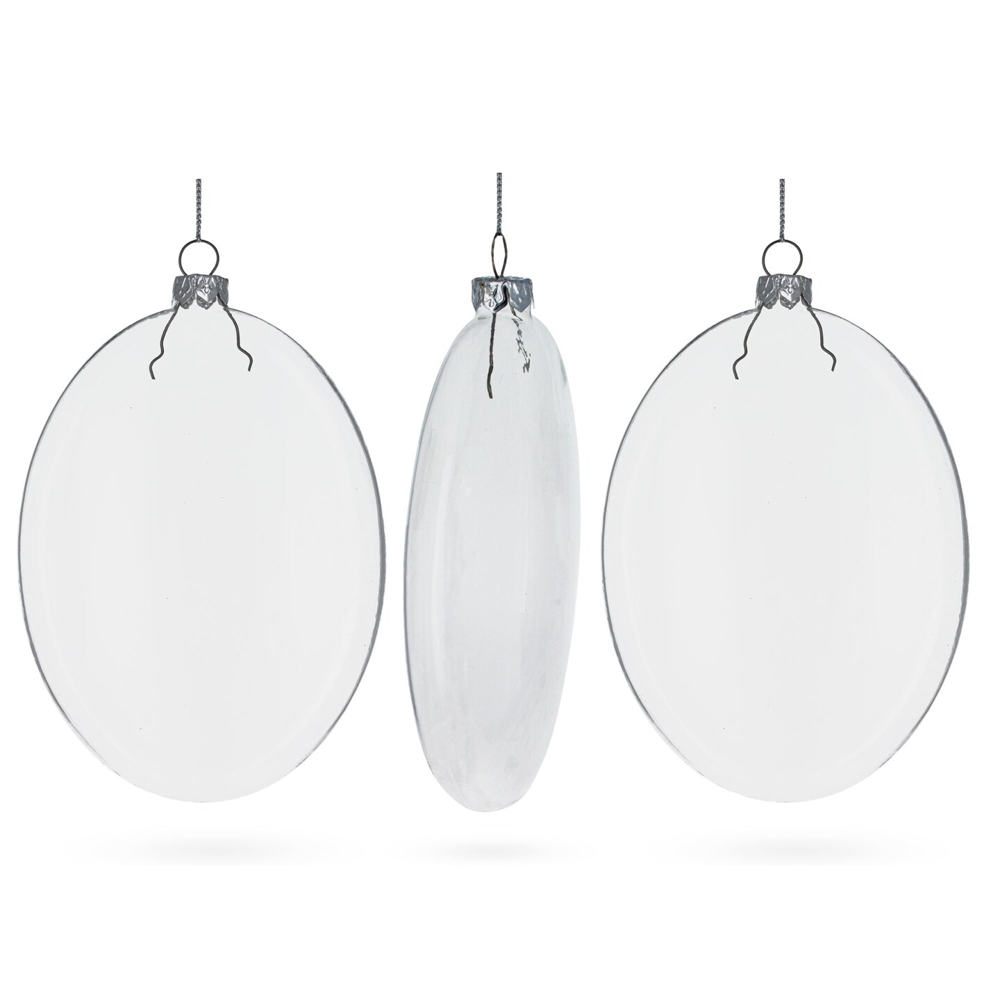 Elegant Set of 3 Oval Flat Discs Clear - Blown Glass Christmas Ornament, 5 Inches (127 mm)