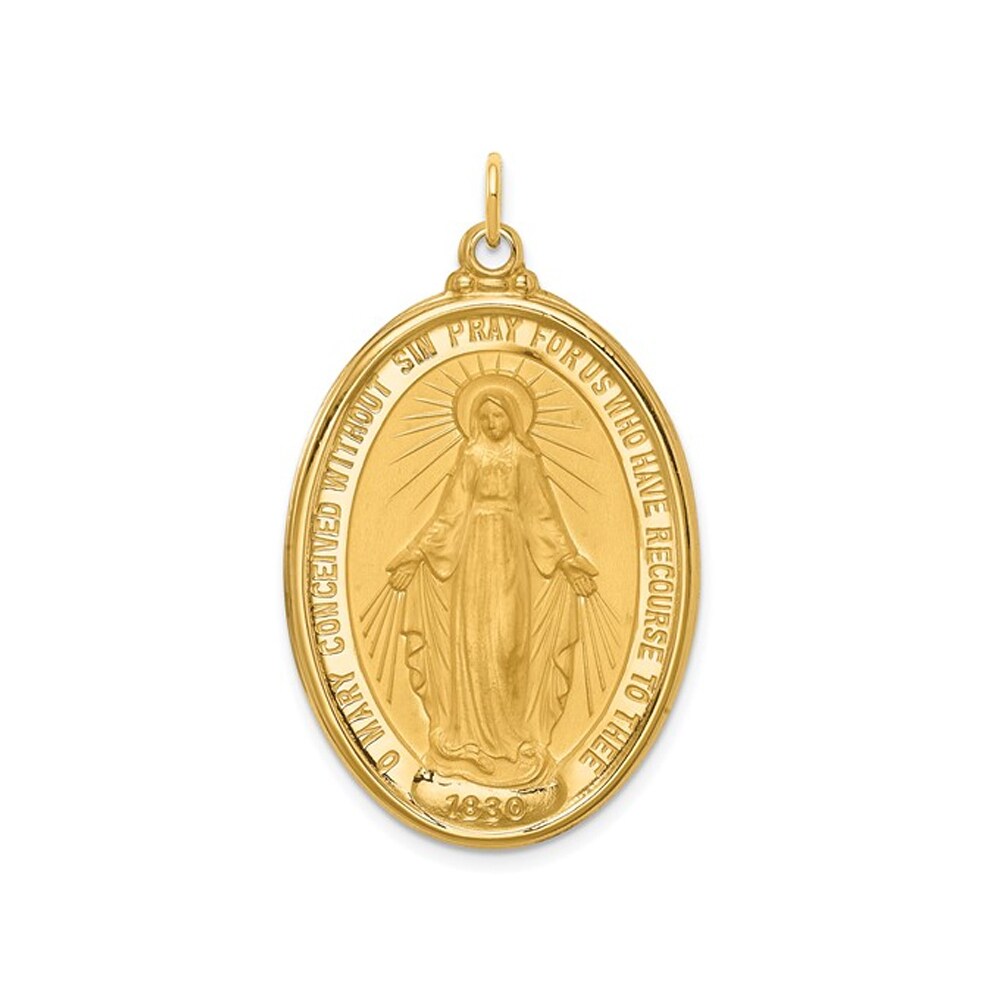 Gem And Harmony 14K Yellow Gold Miraculous Oval Religious Medal Pendant ( No Chain)