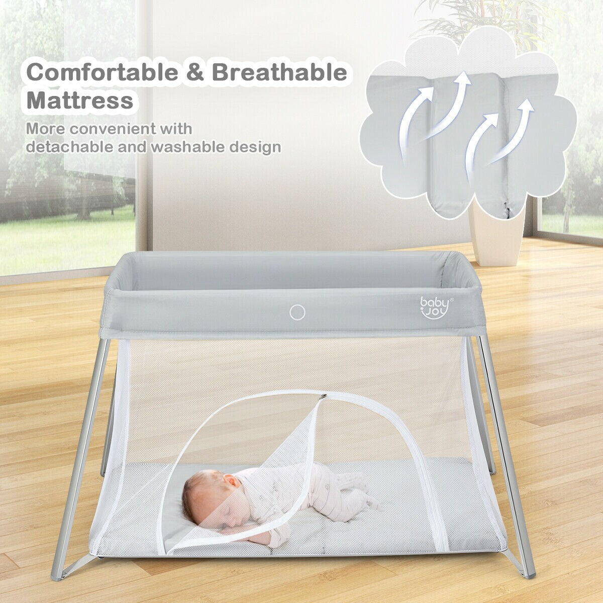 Foldable Baby Playpen Playard Lightweight Crib W/ Carry Bag For Infant Gray