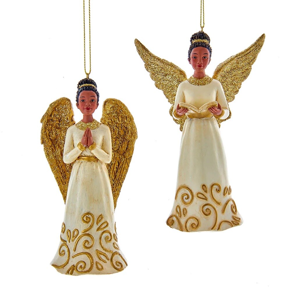 KSA Pack of 12 White and Gold Angel Christmas Figurine Ornaments 5.25&#x22;