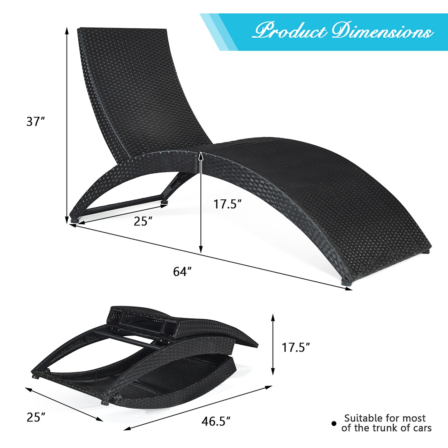 Costway Folding Patio Rattan Lounge Chair Chaise Cushioned Portable Garden