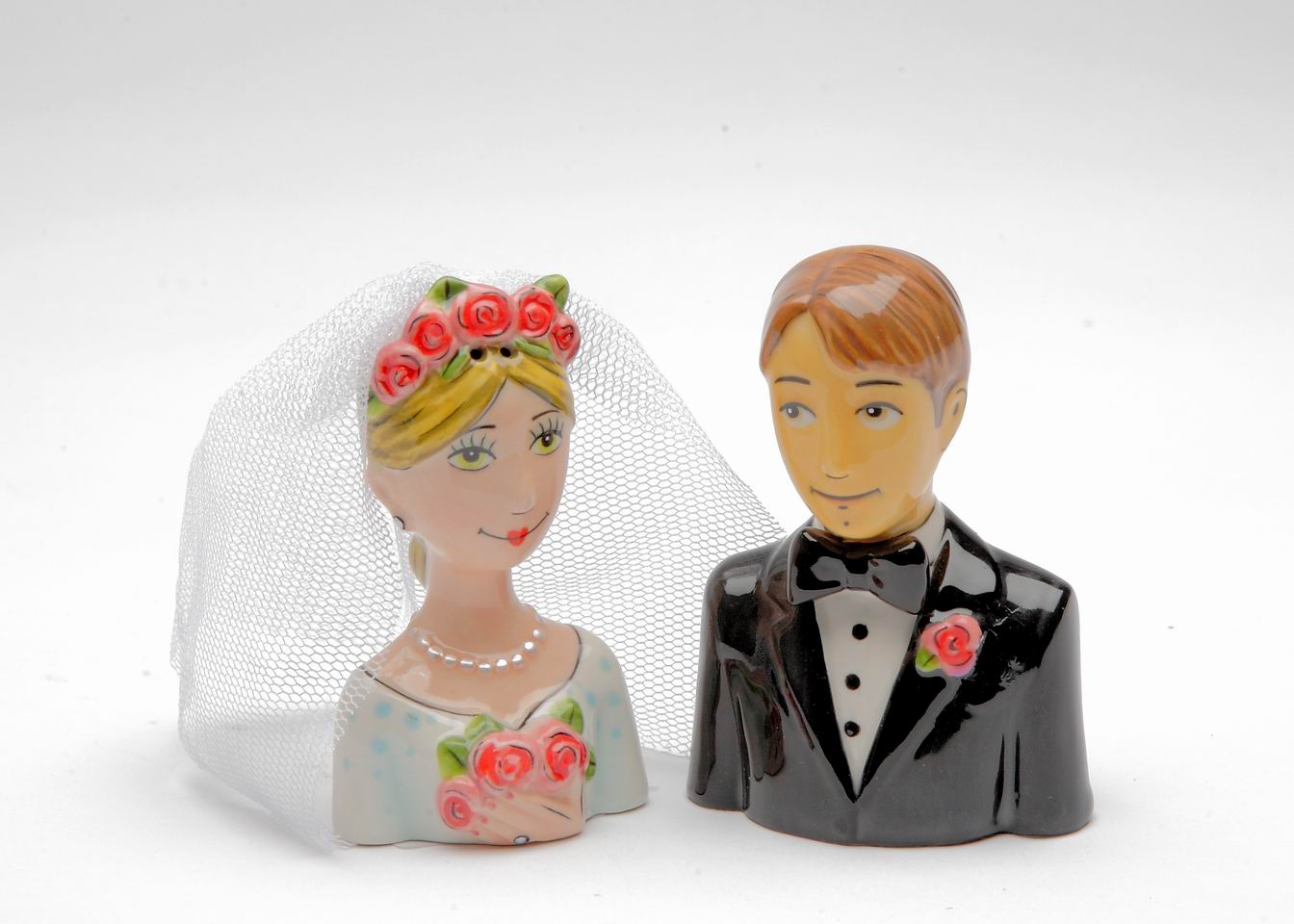 Ceramic Wedding Bride &#x26; Groom Salt &#x26; Pepper Shakers, Wedding D&#xE9;cor, Wedding Gift, Anniversary D&#xE9;cor, Anniversary Gift