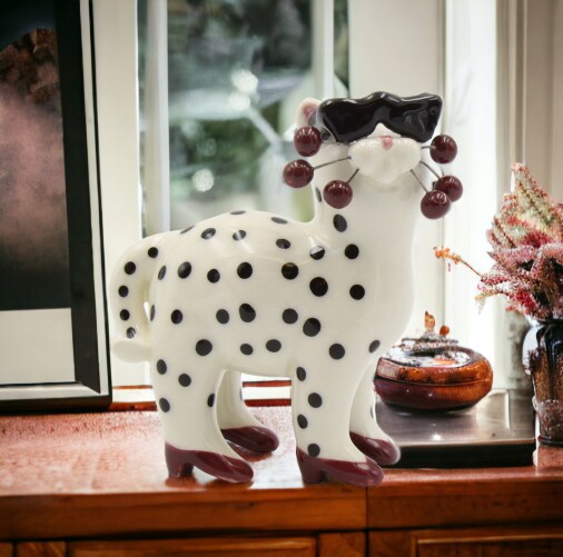 Ceramic Whiskers Dotted Cat With Sun Glasses Figurine, Home D&#xE9;cor, Gift for Her, Gift for Mom, Kitchen D&#xE9;cor, Cat Lovers Gift, Pet Loss Gift