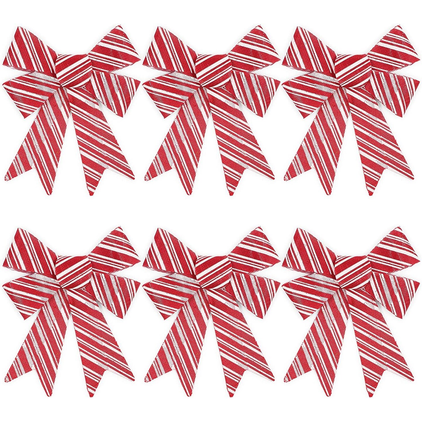 6 Pack Outdoor Christmas Bows for Wreaths, Tree, Yard Decorations, Red and White Candy Cane Stripes, Holiday Bows for Gift Wrapping, Cabinet Door Bows (7 x 9 Inches)