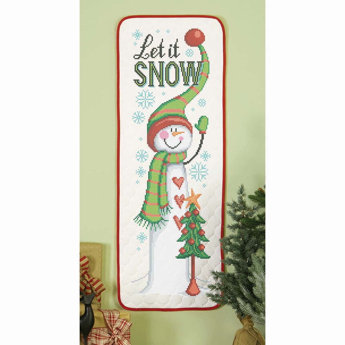 Herrschners  Let it Snow Banner Wall Hanging Stamped Cross-Stitch Kit