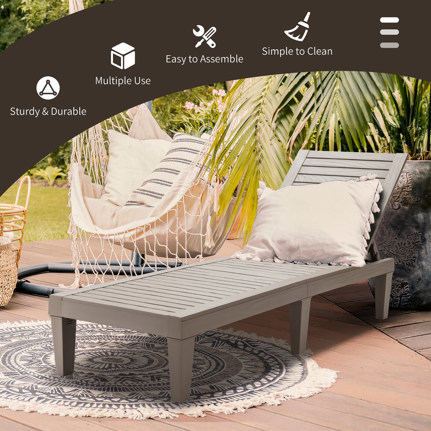 Costway Patio Lounge Chair Chaise Recliner Weather Resistant Adjustable Brown\Black