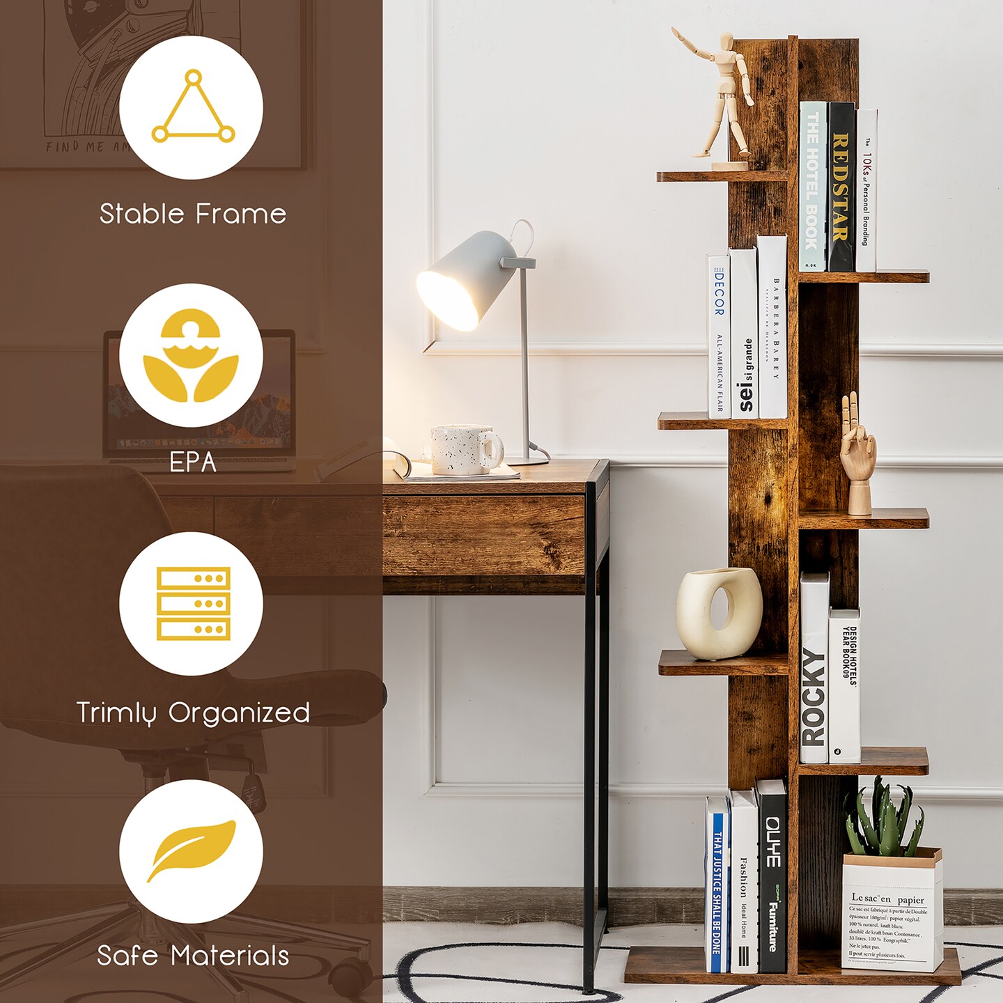 Costway Open Concept Bookcase Plant Display Shelf Rack Holder Wood Walnut\Brown