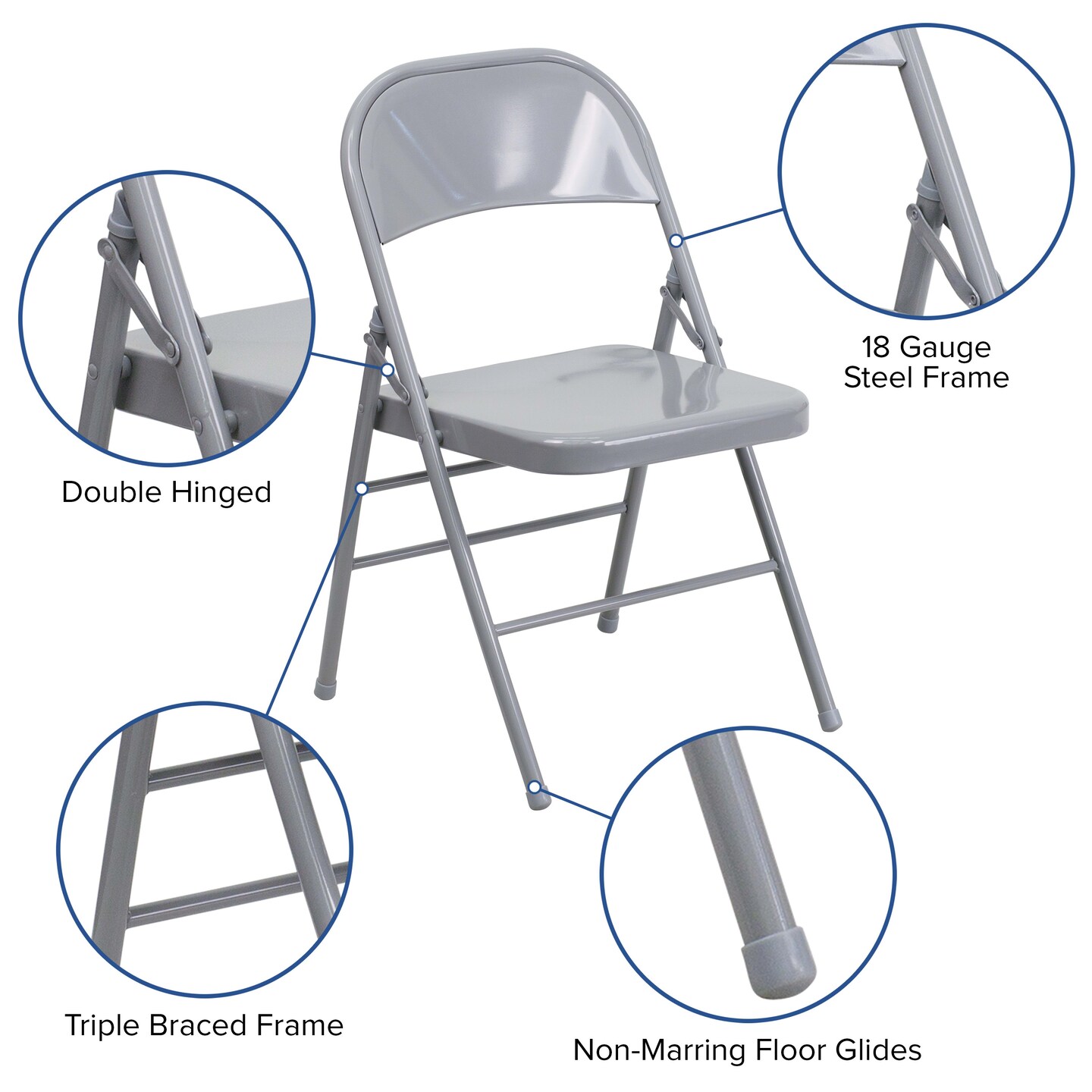 Buy NPS 1100 Series Deluxe Fan Back With Triple Brace Double Hinge Folding Chair Dark Blue Pack Of 4 - View #9