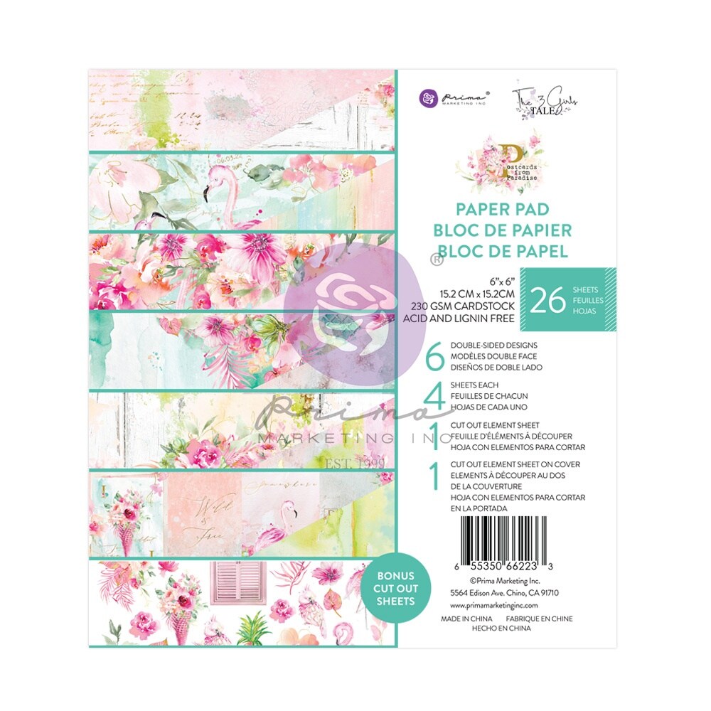 Prima Marketing Double-Sided Paper Pad 6&#x22;X6&#x22; 26/Pkg-Postcards From Paradise