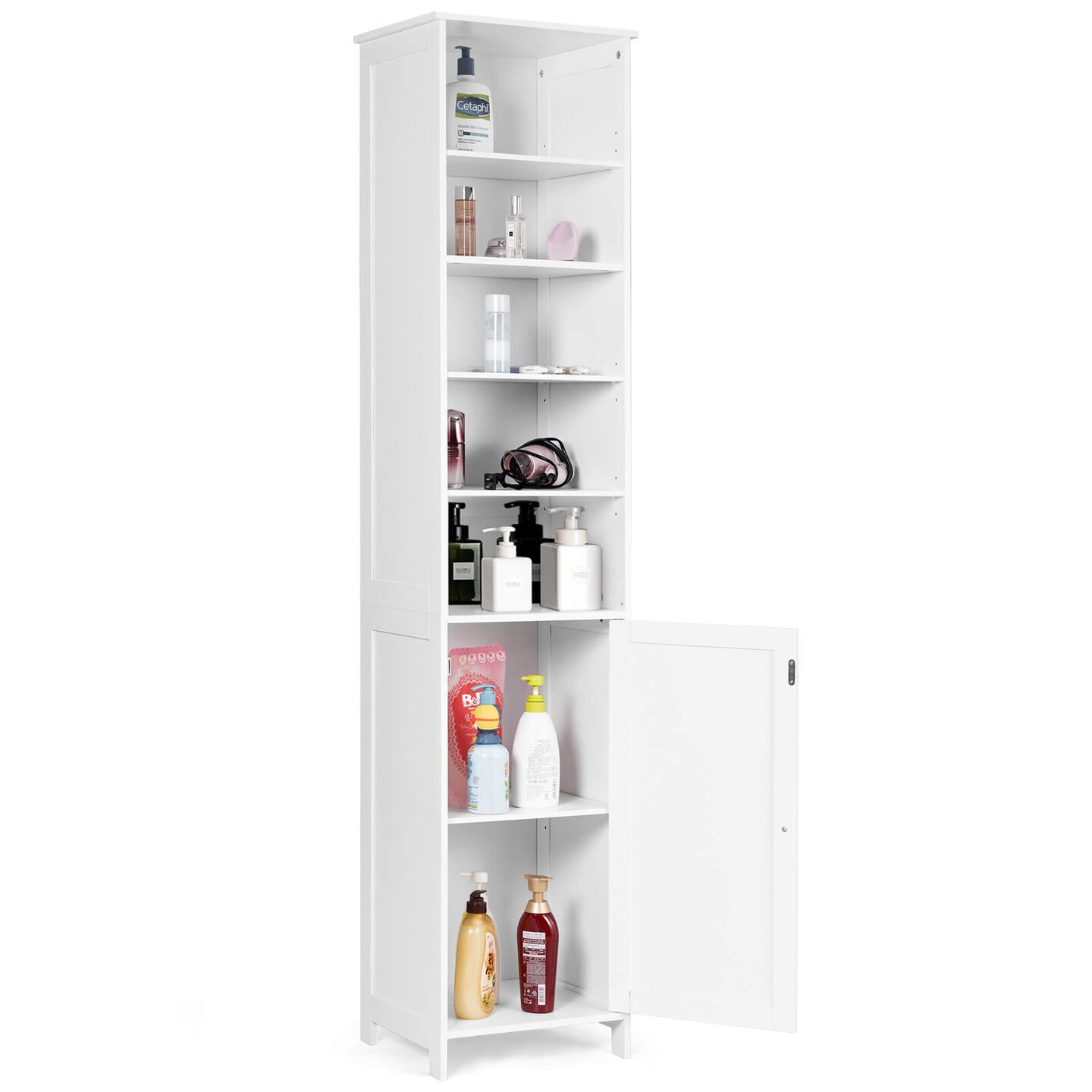 72" Free Standing Tall Floor Bathroom Storage Cabinet with Adjustable Shelves