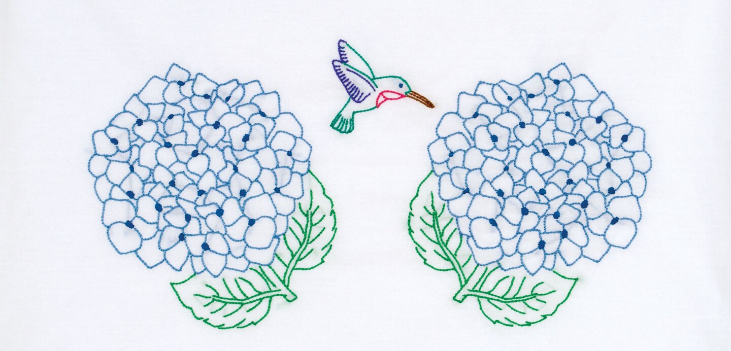 Jack Dempsey Stamped Pillowcases W/White Perle Edge 2/Pkg-Hydrangeas