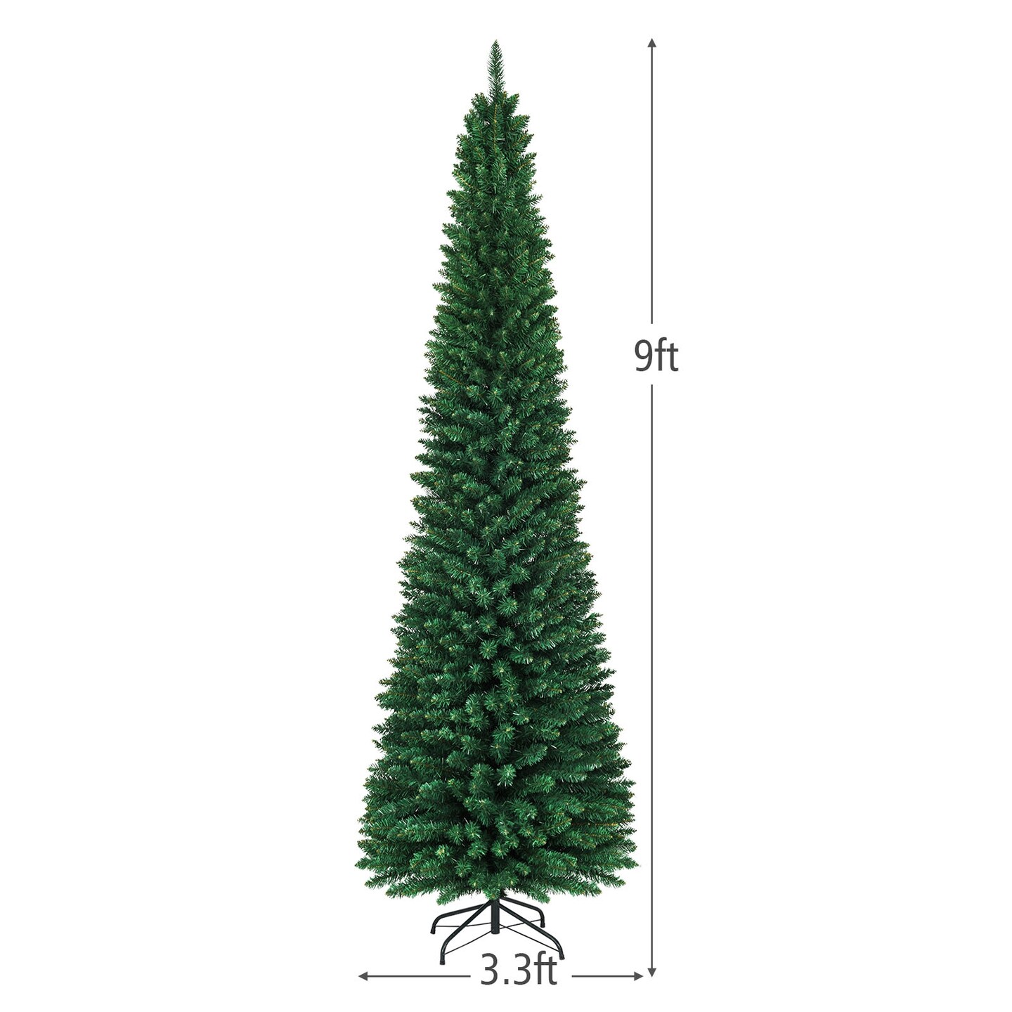 PVC Artificial Slim Pencil Christmas Tree with Metal Stand Ideal for Small Spaces