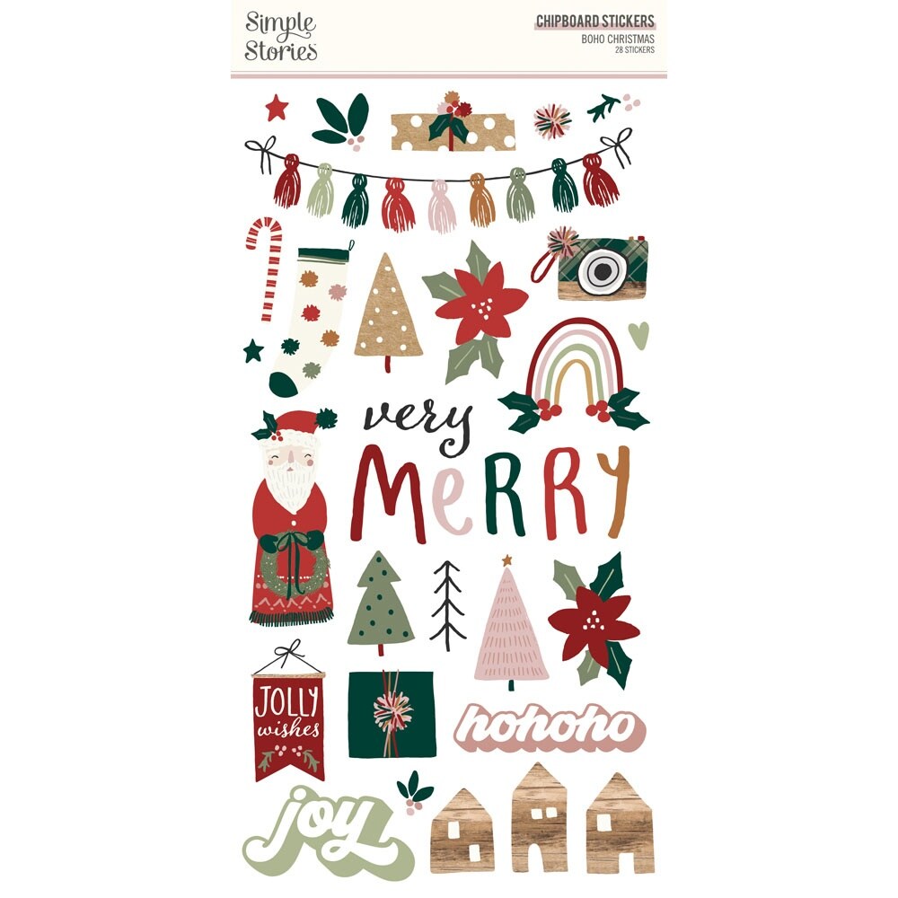 Boho Christmas Chipboard Stickers 6&#x22;X12&#x22;