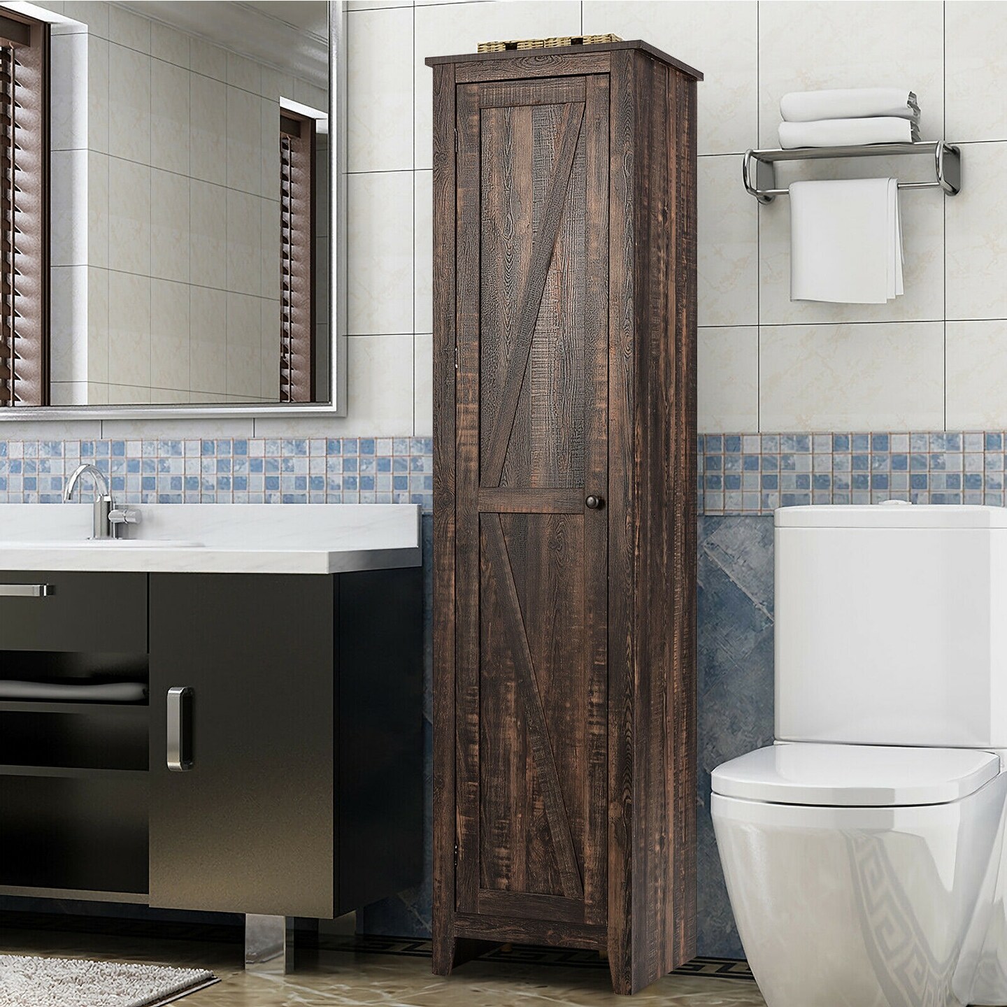 MDF Linen Tower Bathroom Storage Cabinet with 4 Shelves