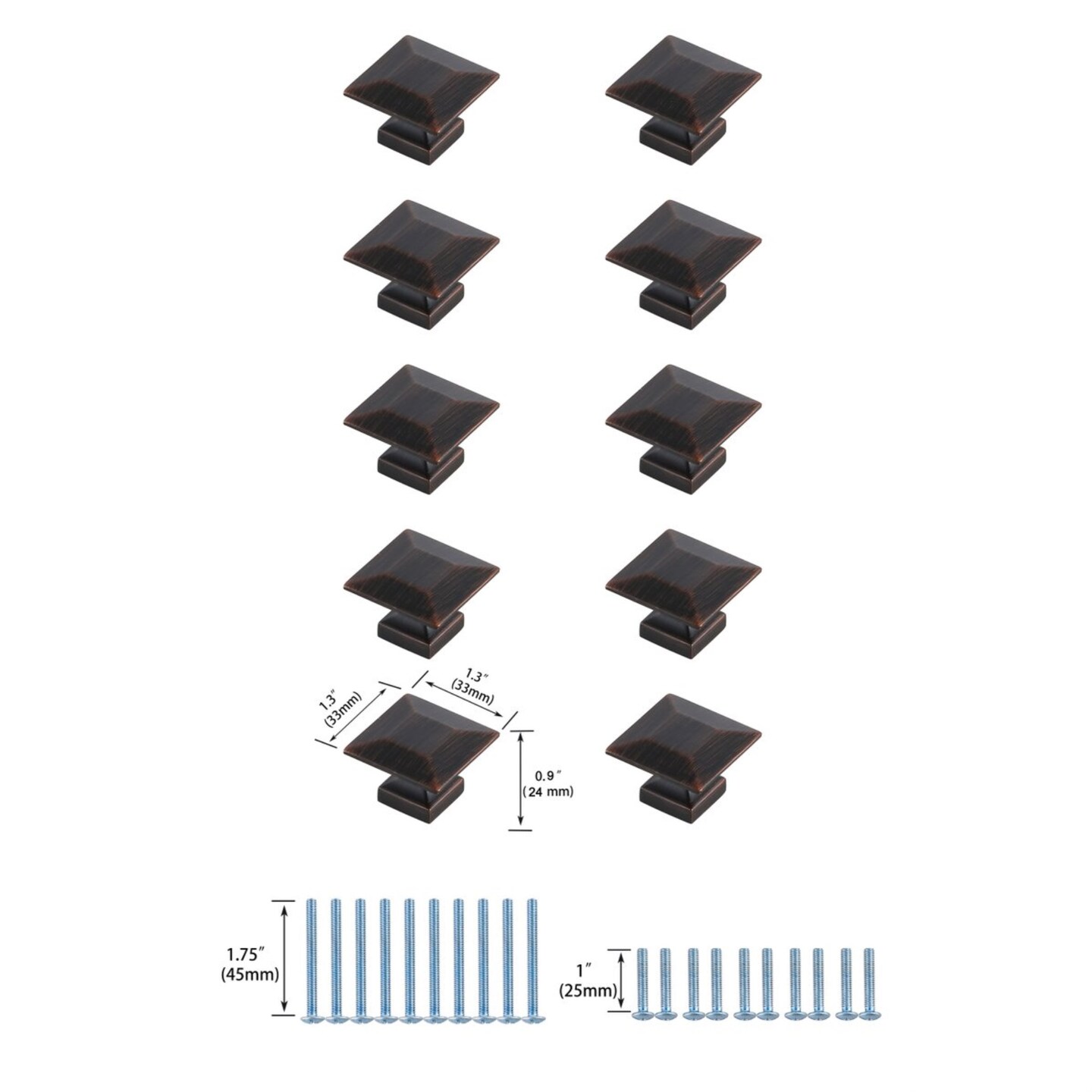 Cecil 1.3&#x22; Oil-rubbed Bronze Square Knob Multipack (Set of 10)