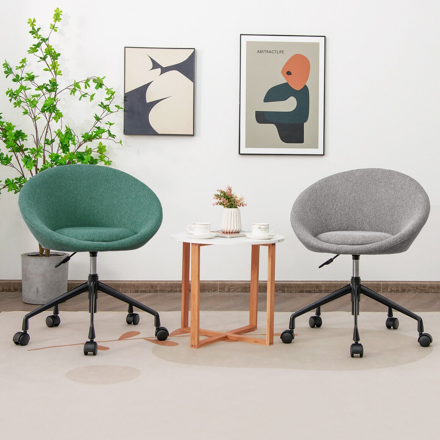 Adjustable Swivel Accent Chair Vanity Chair with Round Back