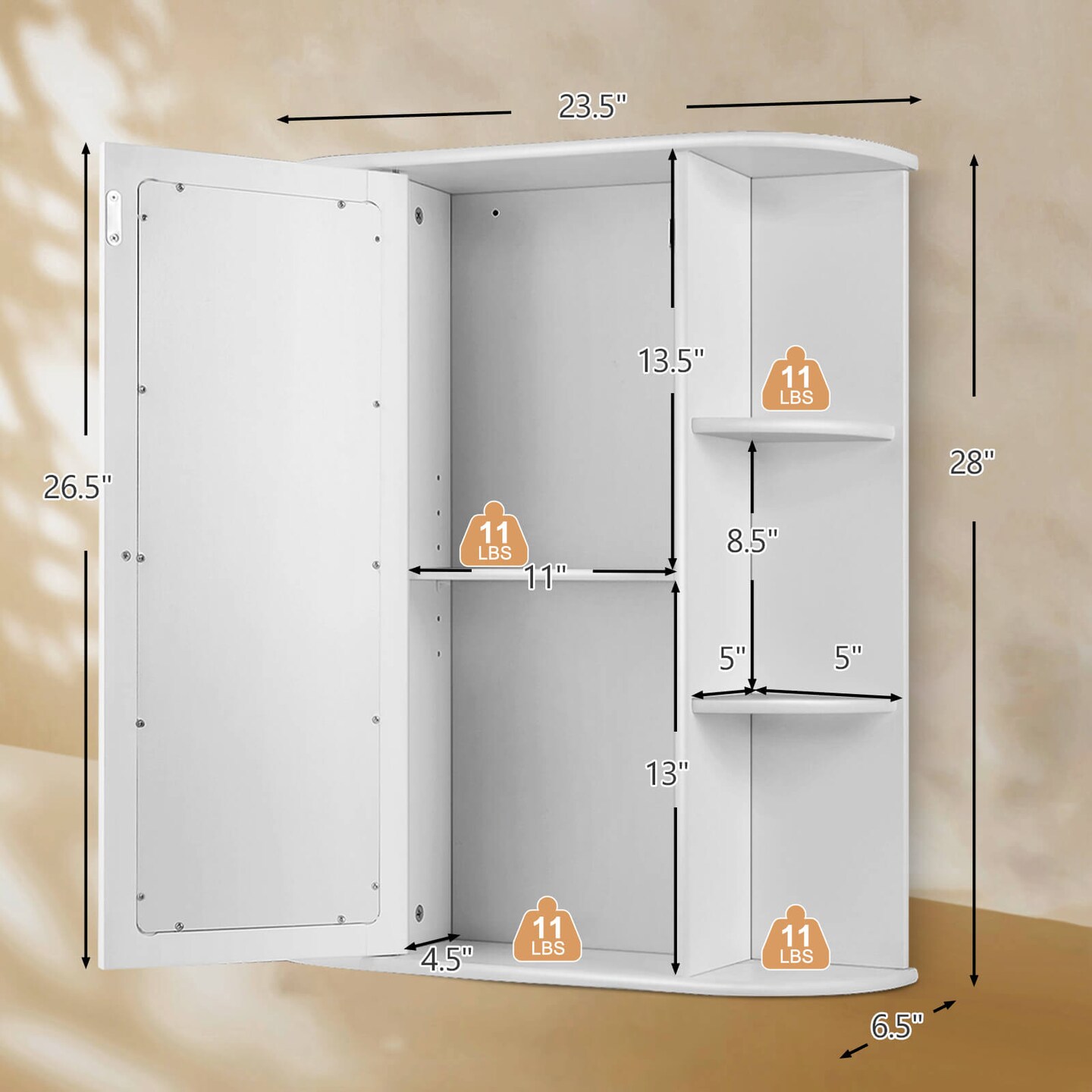 Bathroom Single Door Shelves Wall Mount Cabinet with Mirror