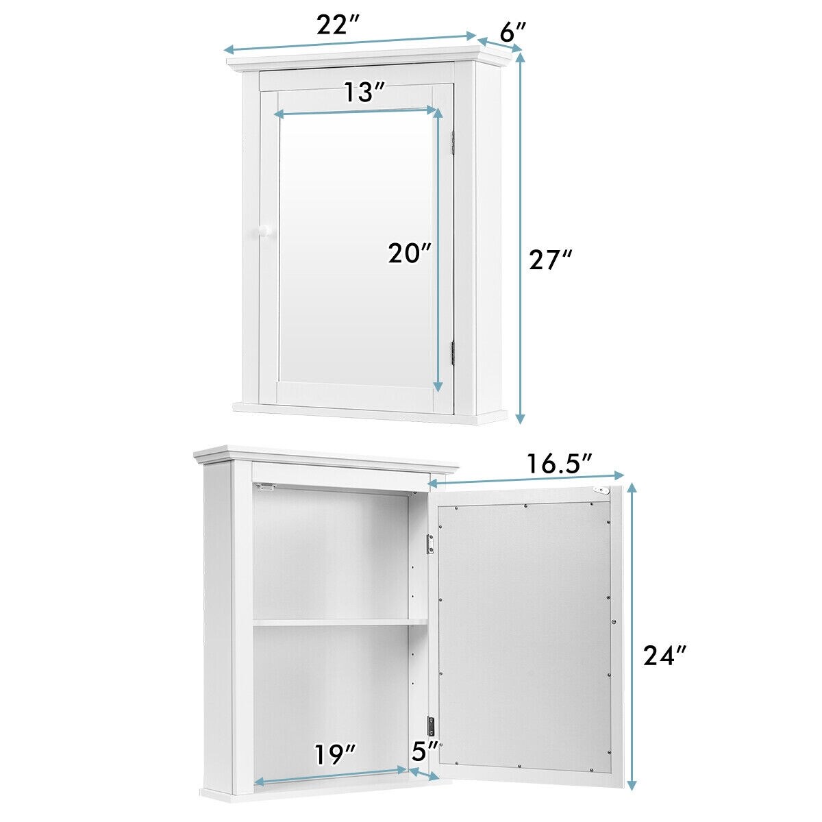 Bathroom Mirror Cabinet Wall Mounted Adjustable Shelf Medicine Storage