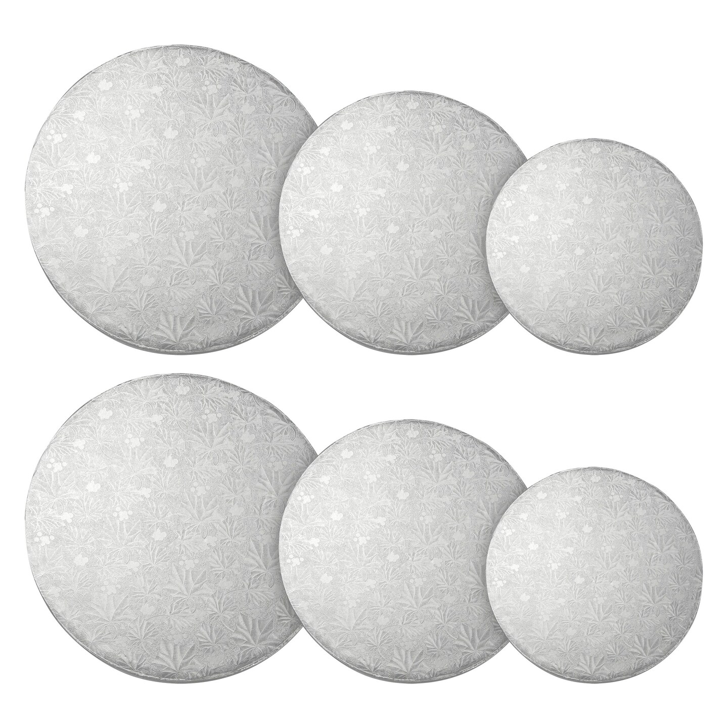 Set of 6 Silver Cake Drums, 8, 10 and 12 Inch Round Boards for Baking (2 of Each Size)